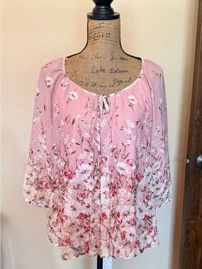 Sara Michelle Pink Floral Peasant Tunic